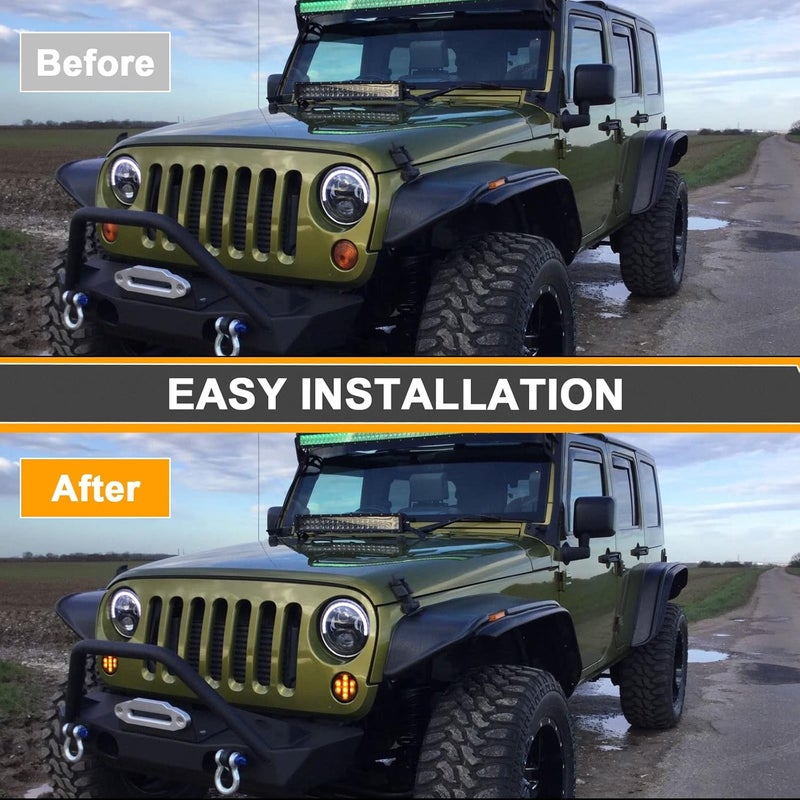 Aexploer for JK Front Turn Signal LED Lights Running Lamps Compatible with Wrangler JK JKU 2007-2018,White Vertical LED Bar as Daytime Running Lights,Amber Yellow LED as Turn Signal(Smoked Lens) - Image 4